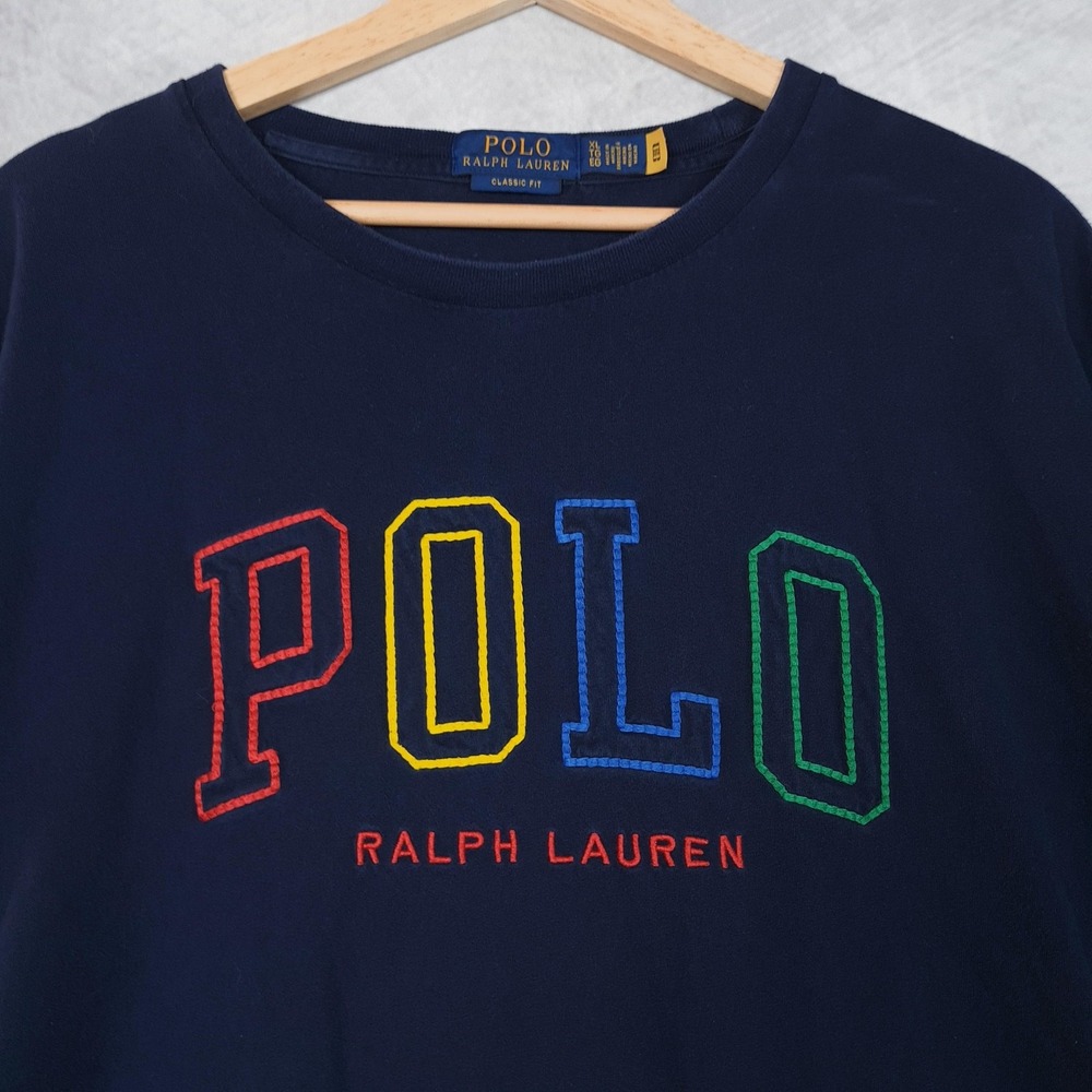 Polo Ralph Lauren Shirt Mens XL Blue Multicolor Logo Embroidered Graphic Tee